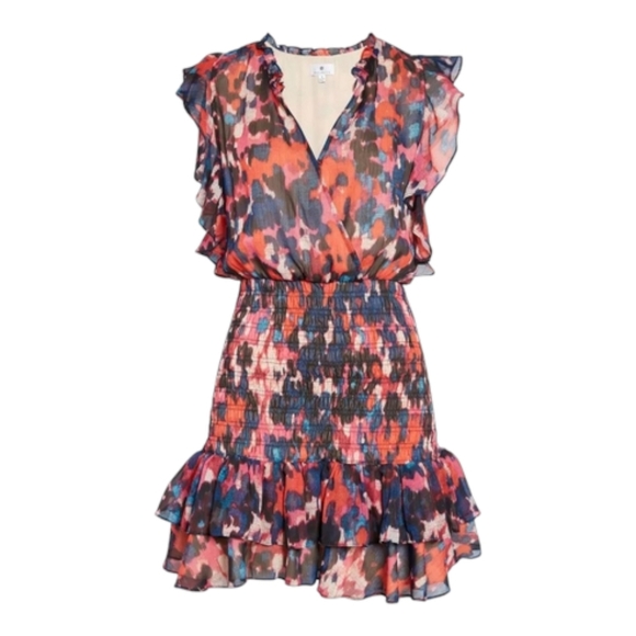 NWOT Socialite [L] Floral Surplice V-Neck Flutter Sleeve Dress - Picture 2 of 7